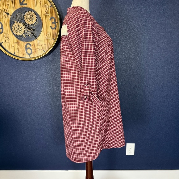 Pink Owl Maroon Plaid Mini Dress with Crochet Detail, Size Large - Picture 6 of 8